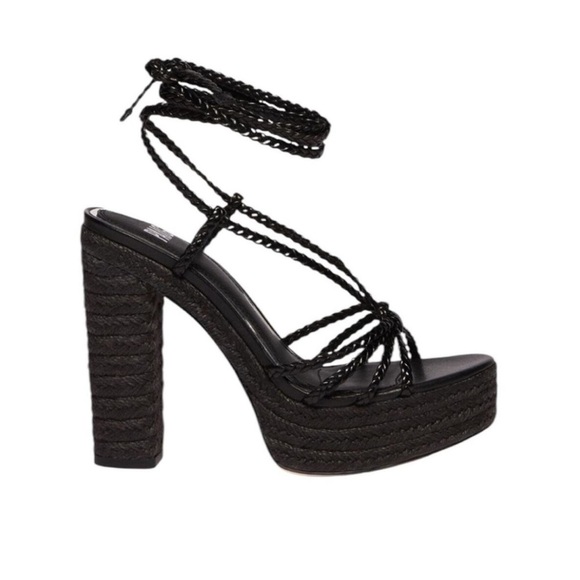 Paige Carson Braided Ankle-Wrap Platform Espadrilles - Black NWOT - Picture 1 of 7